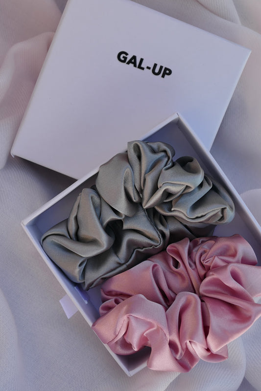 Hair Scrunchies in Pink and Grey