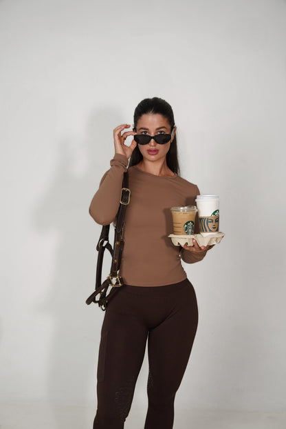 Flex Long Sleeved Top In Oat Brown