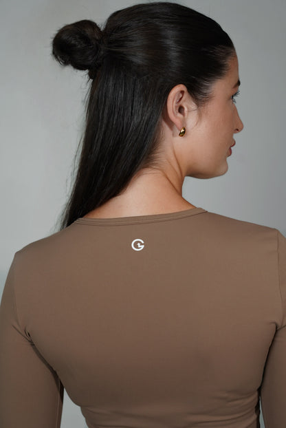Flex Long Sleeved Top In Oat Brown