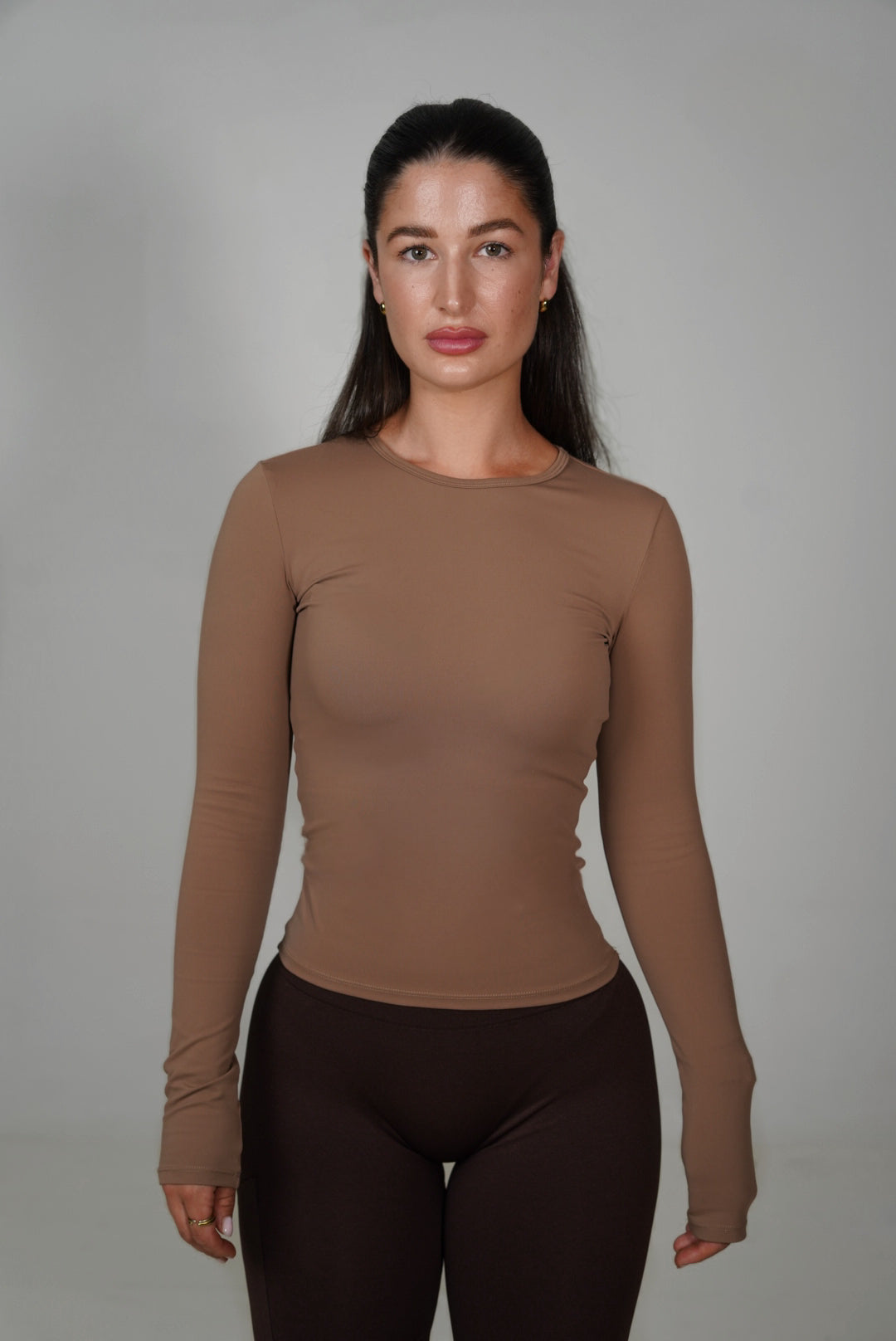 Flex Long Sleeved Top In Oat Brown