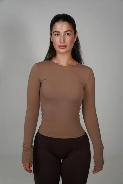 Flex Long Sleeved Top In Oat Brown